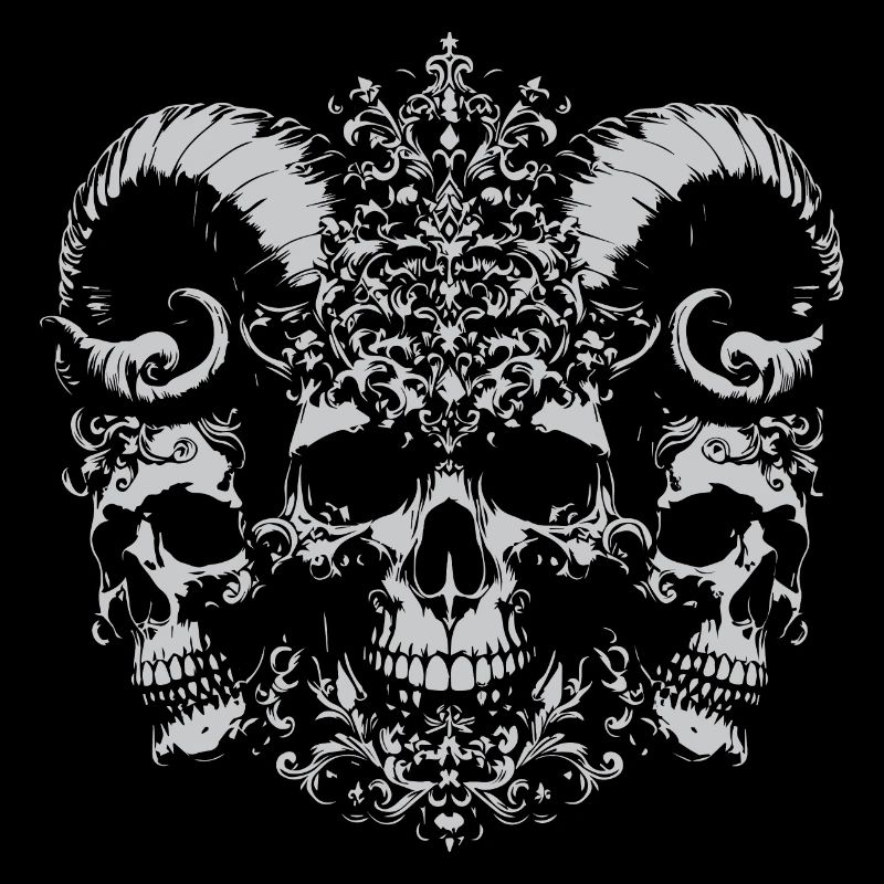 crâne avec cornes design baroque