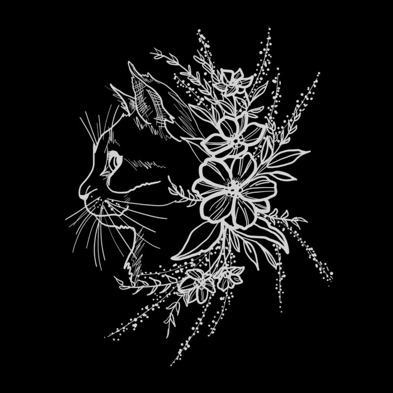 Chat avec des fleurs tatouage art chat fleurs blanc