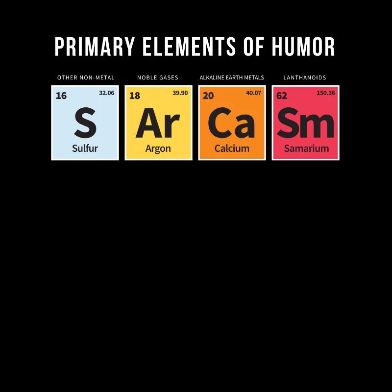 Sarkasmus-Elemente des Humor-Periodensystems sarkastisch