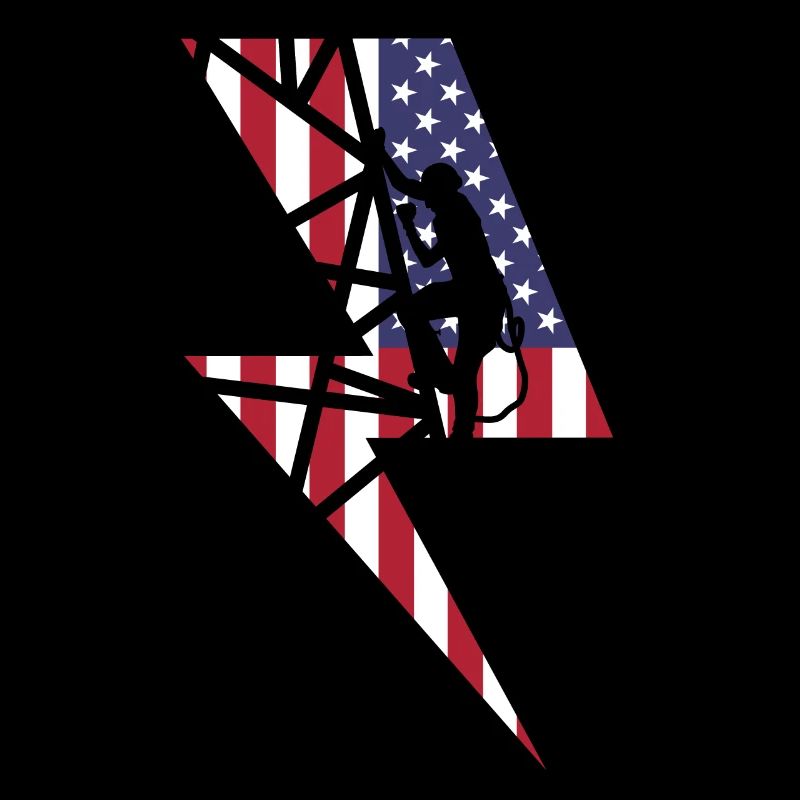 Monteur de lignes d'électricien drapeau des États-Unis
