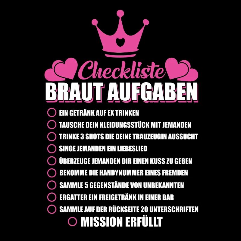 JGA Junggesellen Junggesellin Braut Checkliste
