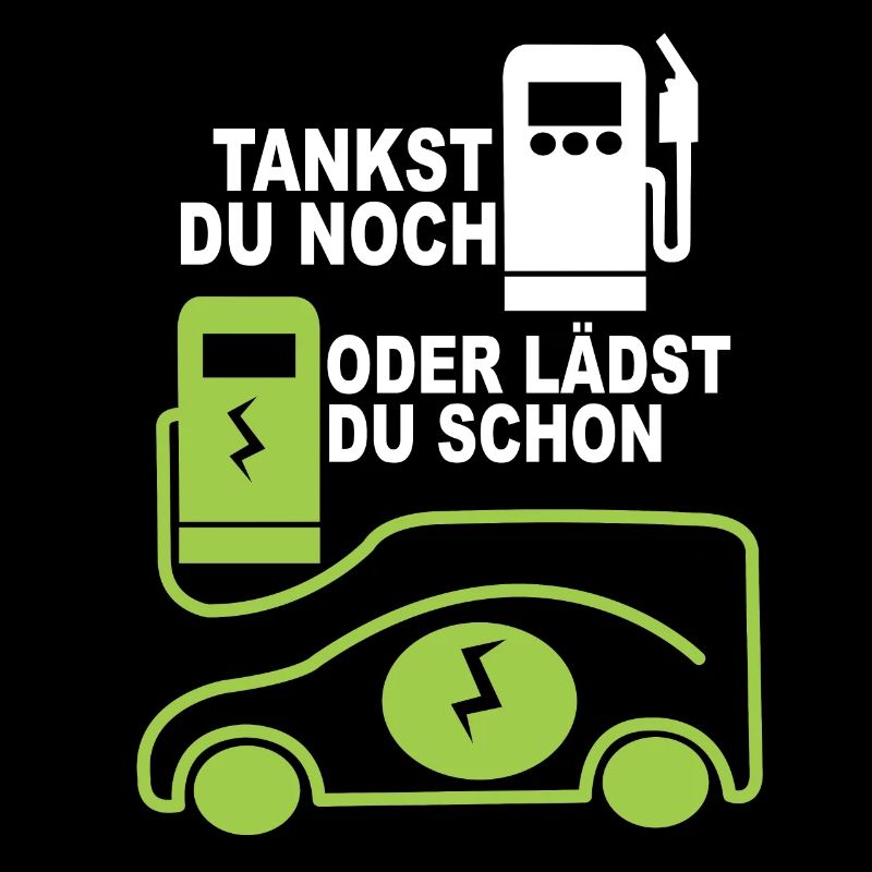 Lustiges Elektro Tankstelle Auto Bild mit Spruch.