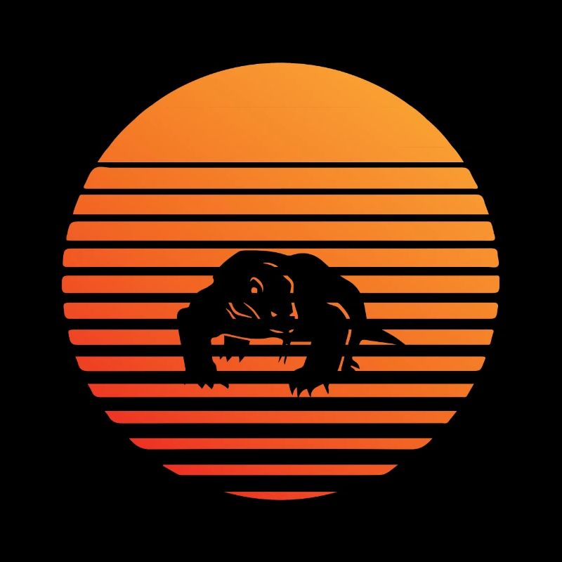 Silhuette de dragon de Komodo au coucher du soleil