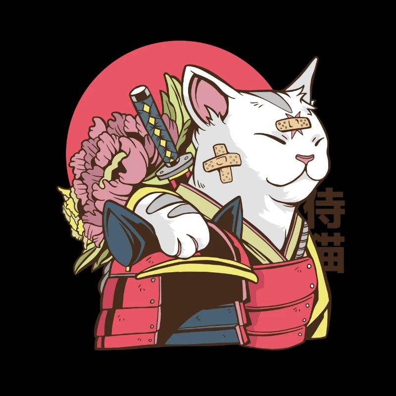 Chat de samouraïs animés drôles avec armure Et bleu