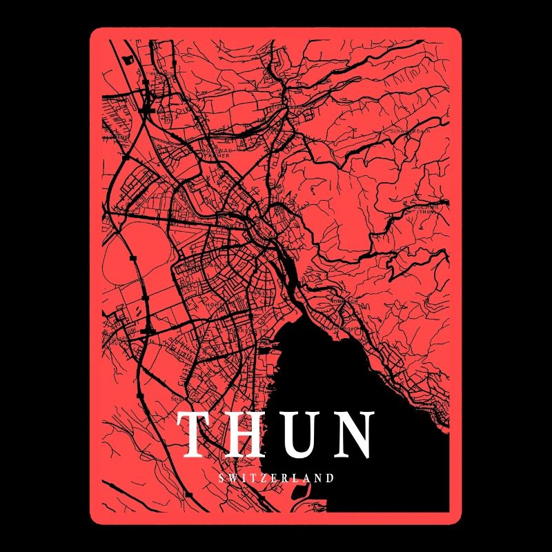 Thun city map in red contrast