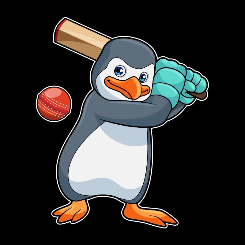Pinguin beim Cricket mit Cricketschläger