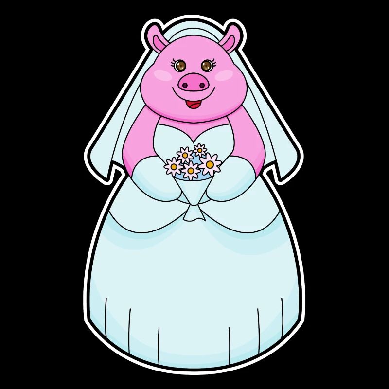 Pig as bride with veil