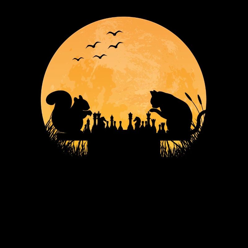 Chess Chess Player Cat Squirrel Moon