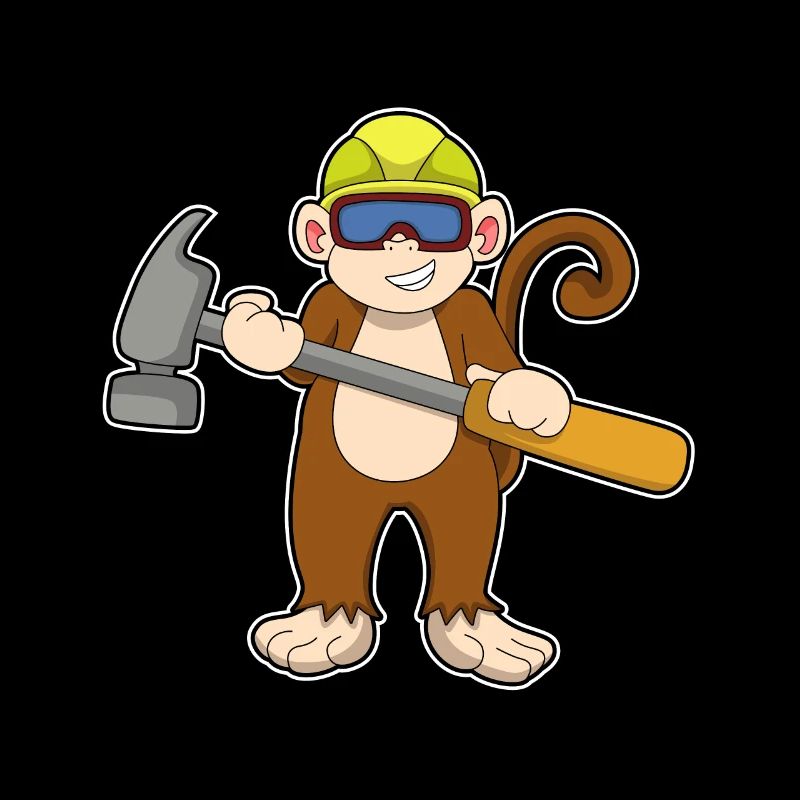 Singe en artisan avec un marteau