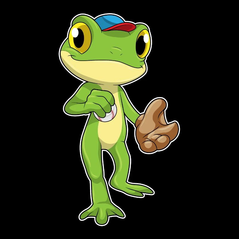 Frog playing baseball with baseball glove