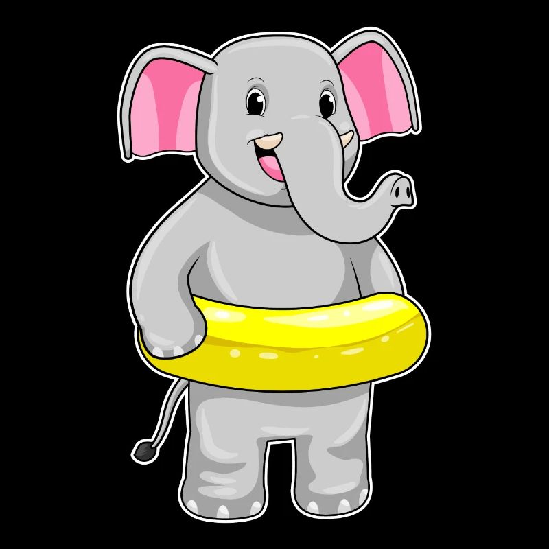 Éléphant nageant avec bouée de sauvetage