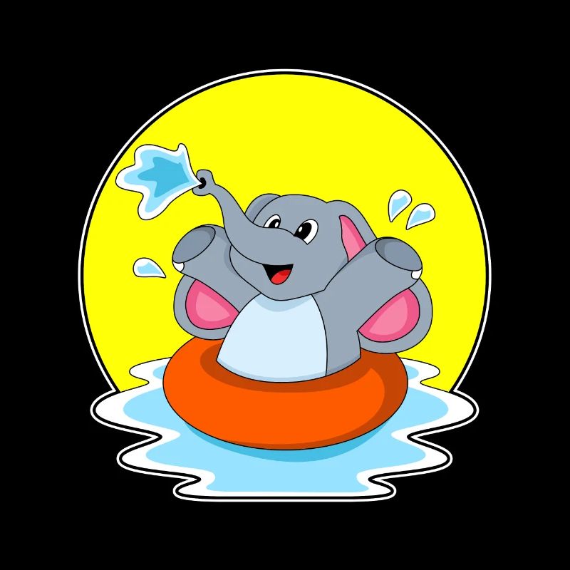 Elefant beim Schwimmen mit Rettungsring