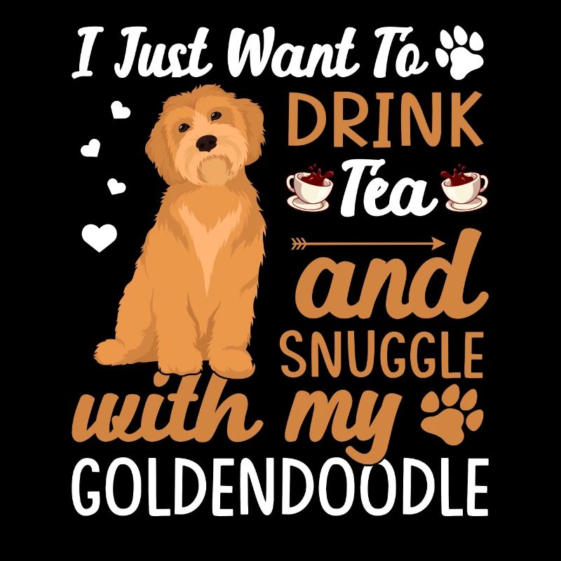 Trinken Sie Tee Und Kuscheln Sie Mit Goldendoodle