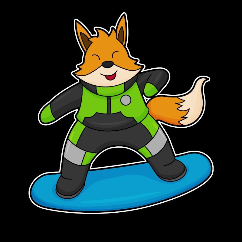 Fuchs en tant que snowboarder avec snowboard