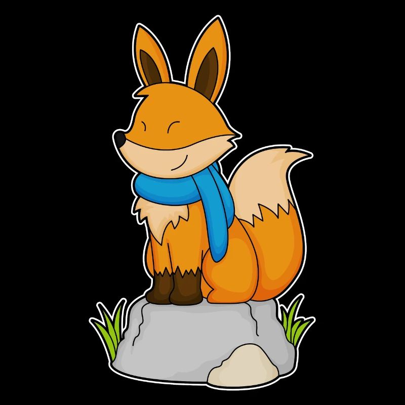 Fox with scarf on rocks