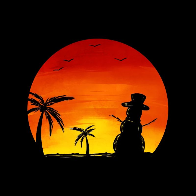 Sundown Snowman Sous palm trees Beach Noël