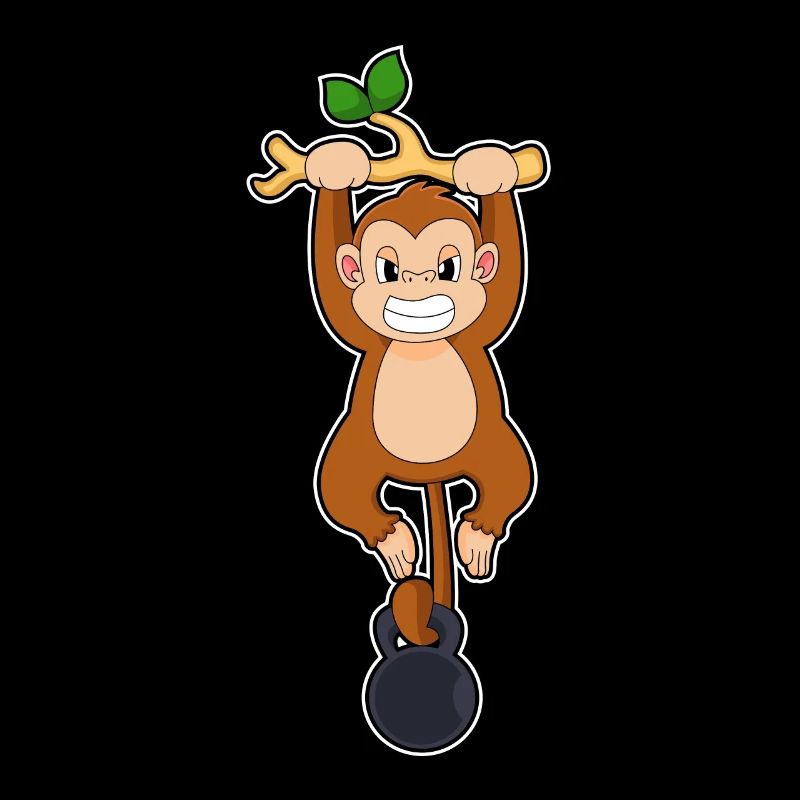 Monkey during strength training with dumbbell