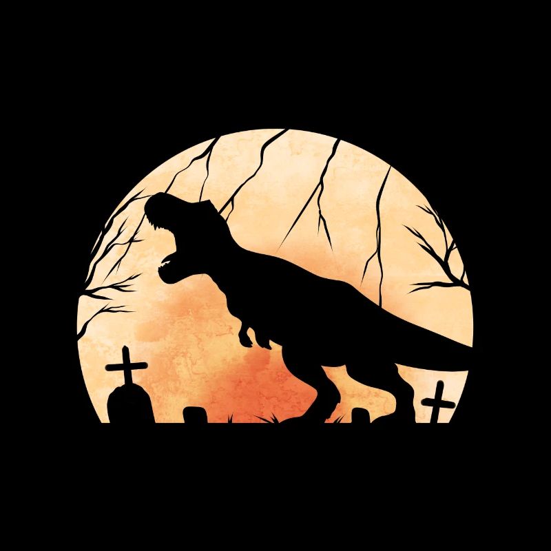 T-Rex rugissant sur le cimetière devant la lune le