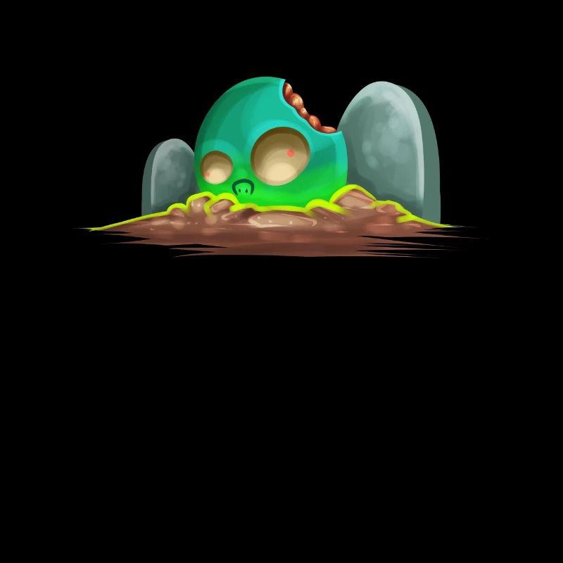 Bite Off Comic Zombie Skull On Graveyard