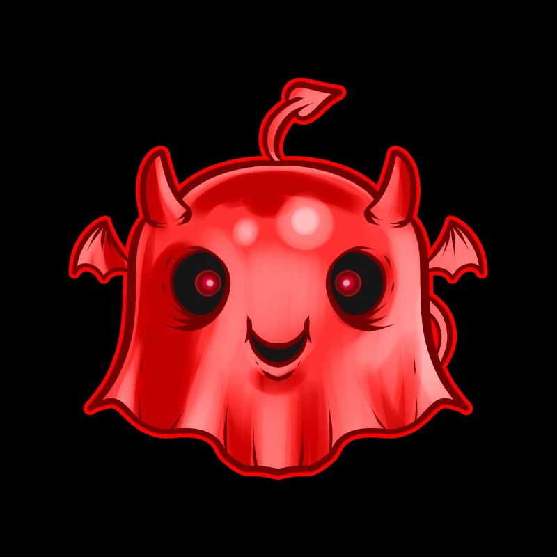 Cute Kawaii Chibi Red Ghost With Horns Tiny Wings