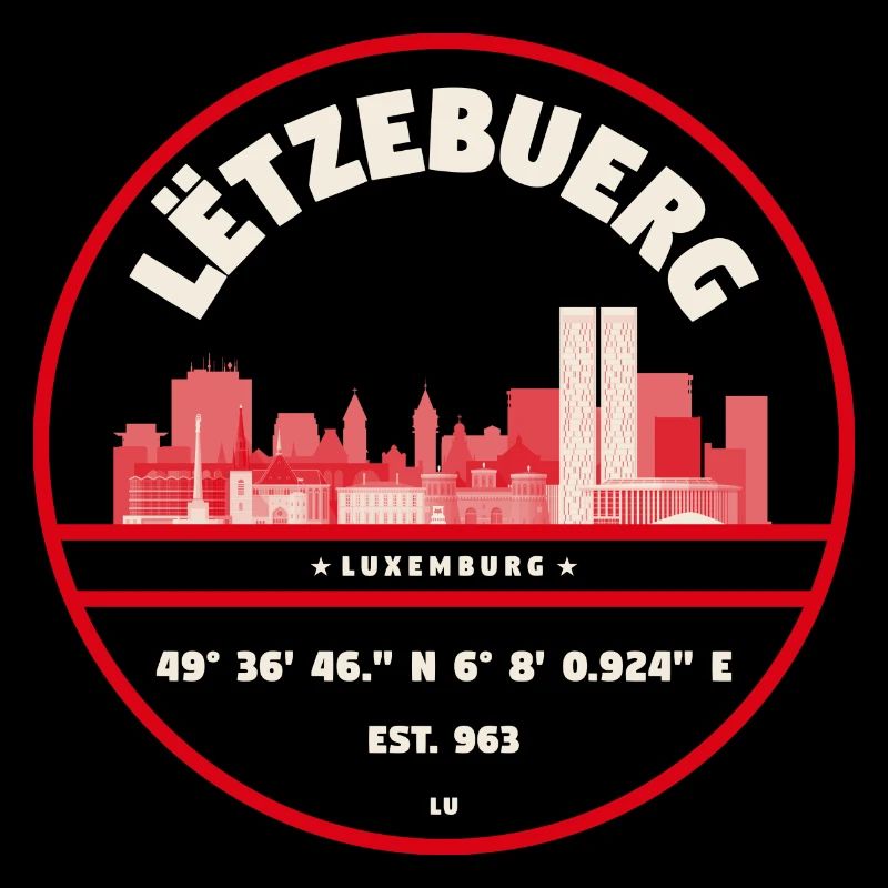 Emblème de la skyline luxembourgeoise avec coordonnées