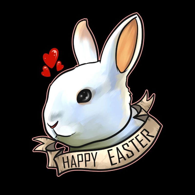Realistic Happy Easter Rabbit Head With Hearts On