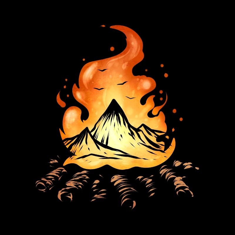 Camp Fire With Mountains On Camping