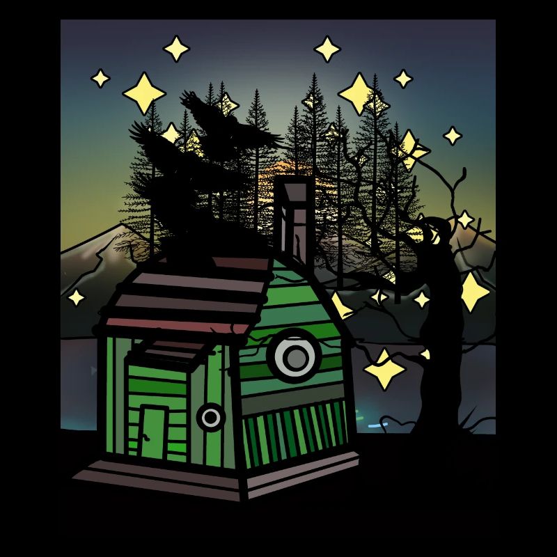 cabane, forêt, corbeaux, habitants de la forêt, vivant, remorque de construction