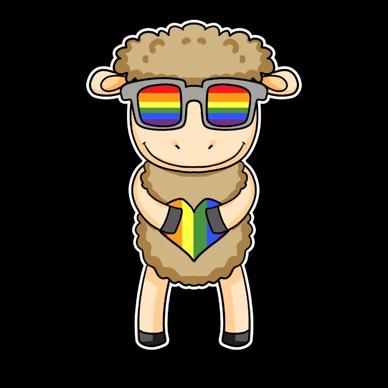 Regenbogen - Schaf mit Brille und Herz