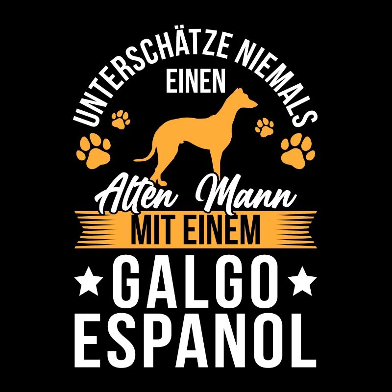 Alter Mann mit Galgo Espanol Spanischer Windhund
