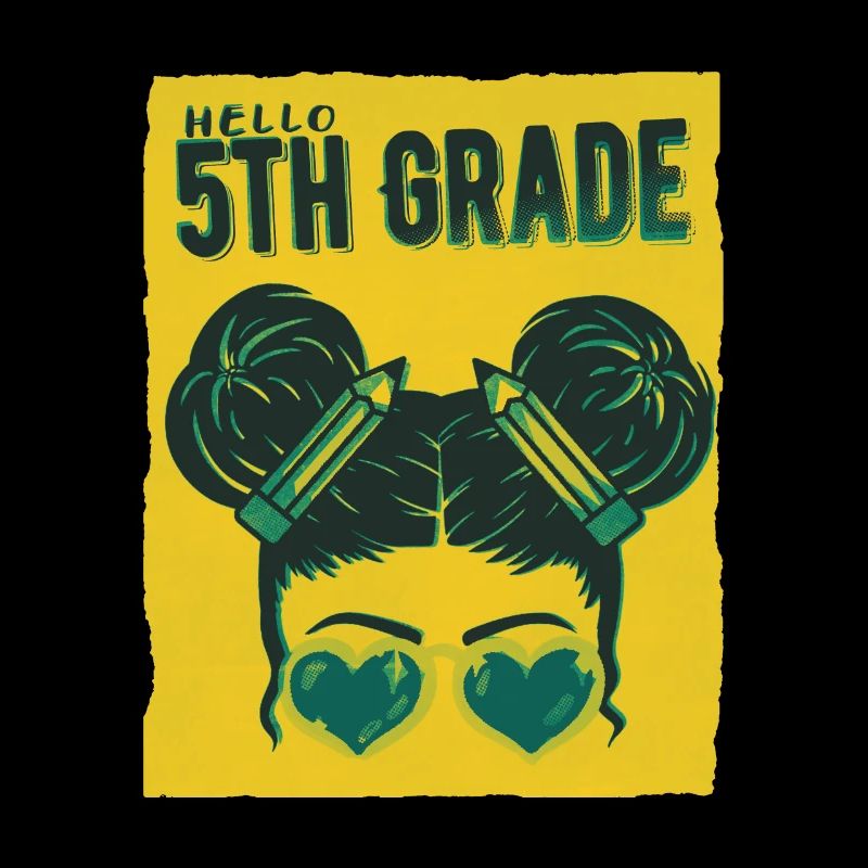 Bonjour 5th Grade Messy Bun Girls Cute Heart Back