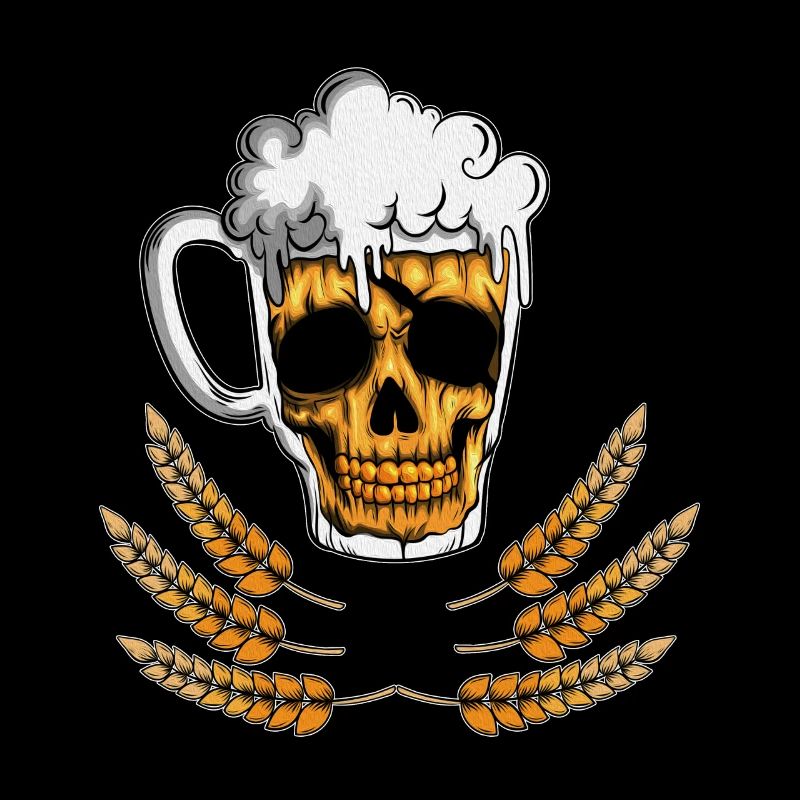 Bier Bierglas mit Schaum Skelett Schädel Gerste