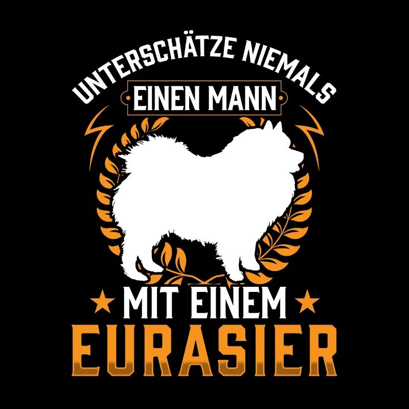 Mann mit Eurasier Eurasian Spitz