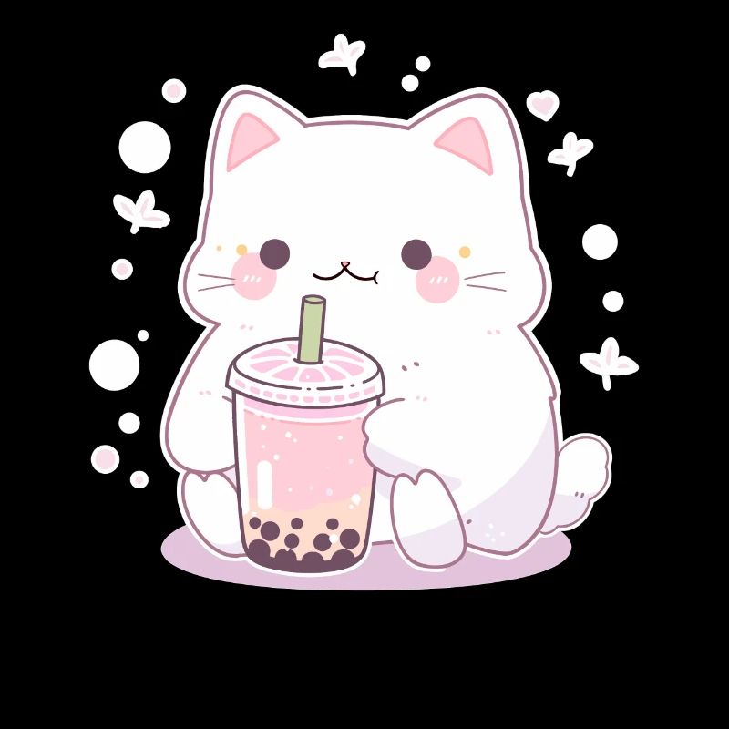 Kawaii Cat Drinks Boba Bubble Tea Chibi