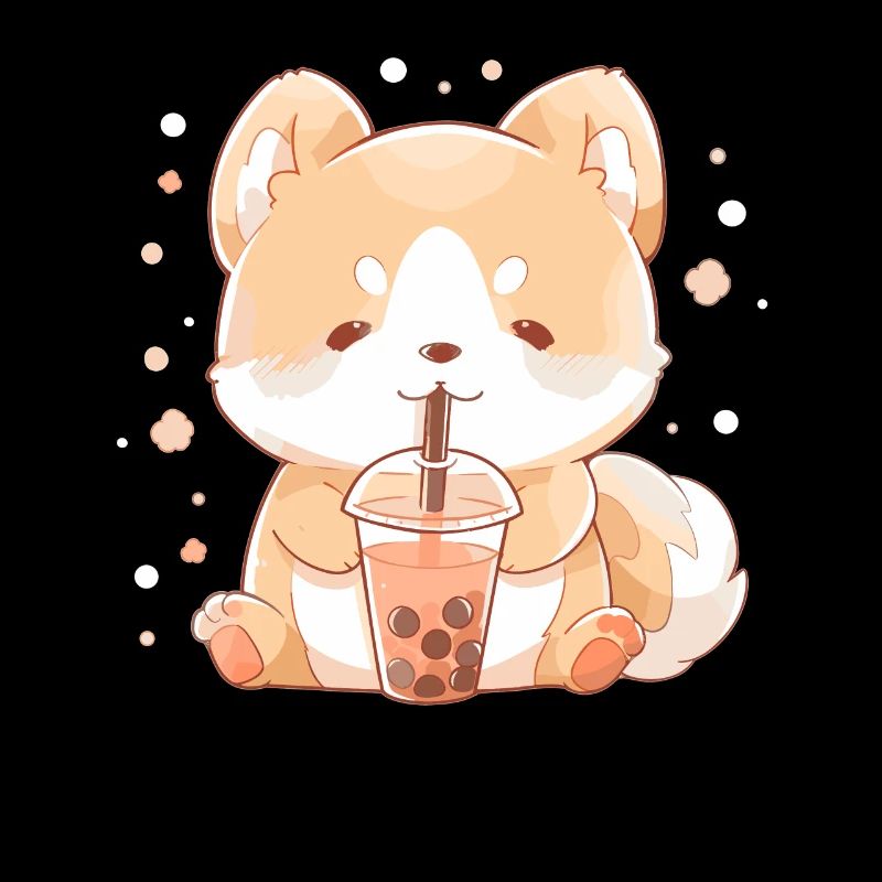 Kawaii Corgi Hund trinkt Boba Bubble Tea Chibi