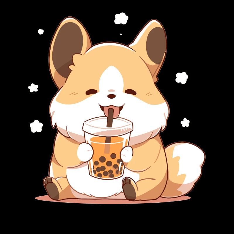 Kawaii Corgi Hund trinkt Boba Bubble Tea Chibi