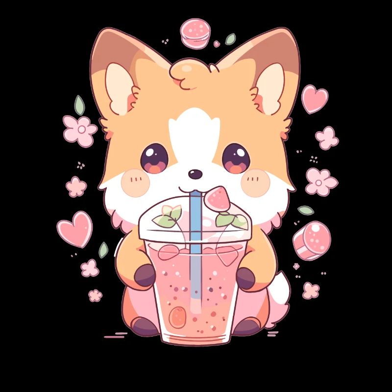 Kawaii Corgi Hund trinkt Boba Bubble Tea Chibi
