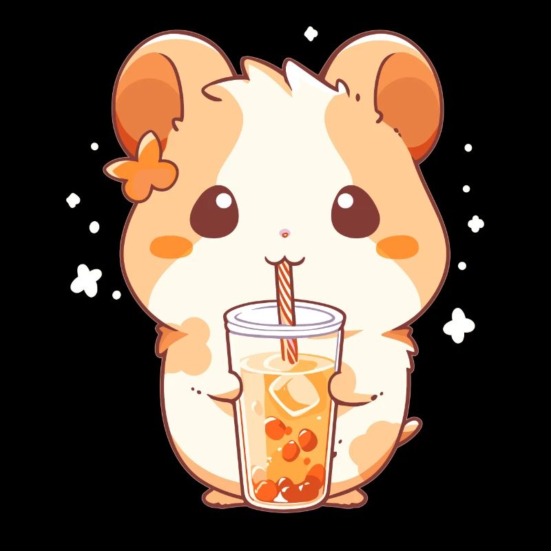 Kawaii Hamster Drinks Boba Bubble Tea Chibi