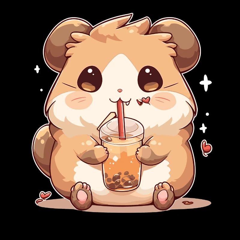 Kawaii Hamster Drinks Boba Bubble Tea Chibi