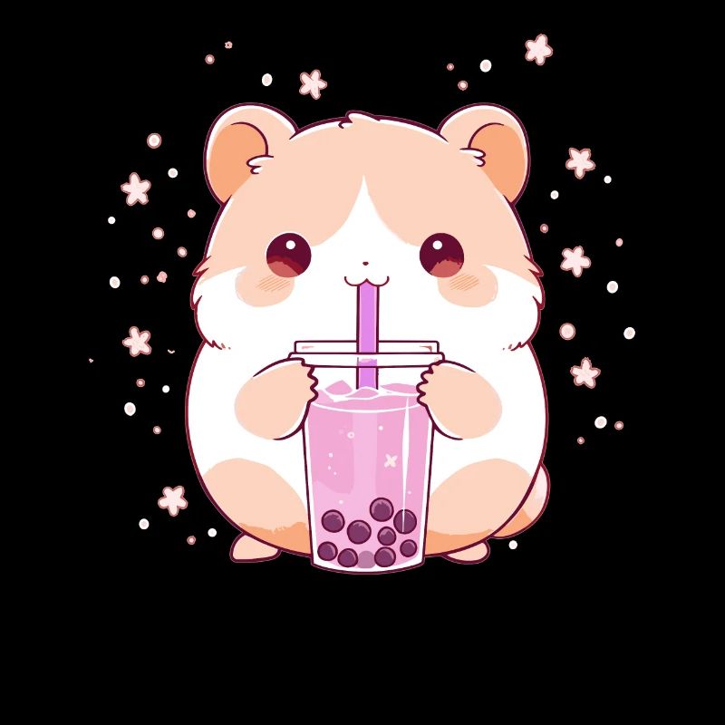 Kawaii Hamster Drinks Boba Bubble Tea Chibi