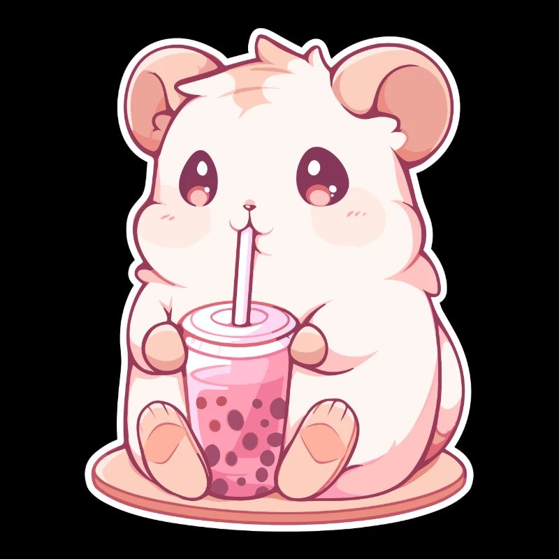 Kawaii Hamster Drinks Boba Bubble Tea Chibi