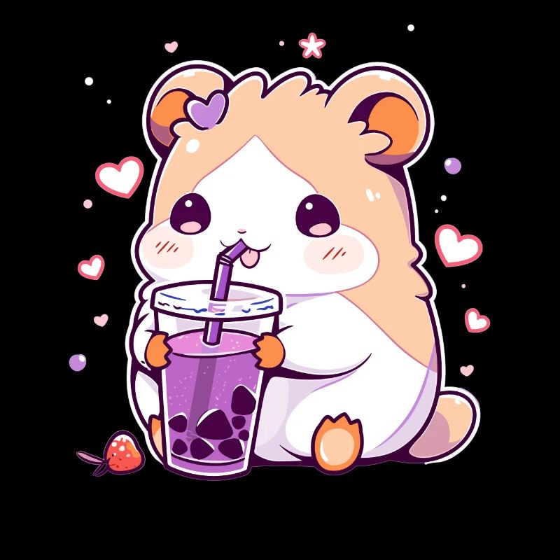 Kawaii Hamster Drinks Boba Bubble Tea Chibi