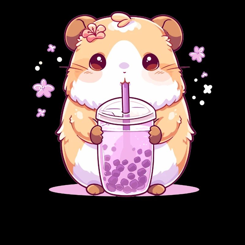 Kawaii Hamster Drinks Boba Bubble Tea Chibi
