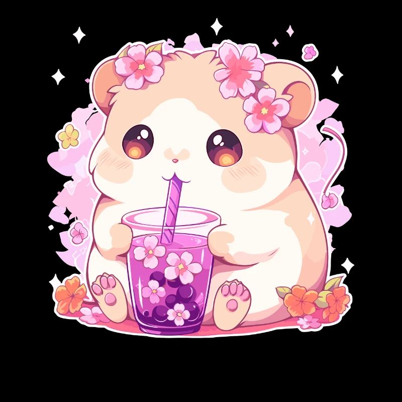 Kawaii Hamster Drinks Boba Bubble Tea Chibi