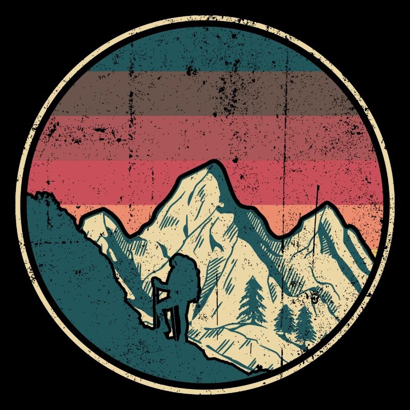 Alpine Hiker Retro Sunset