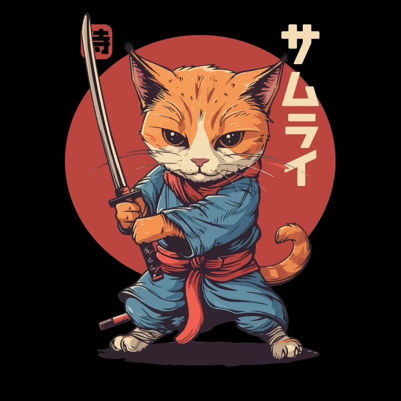 Chat Samouraï Chat Ninja Japonais Kawaii