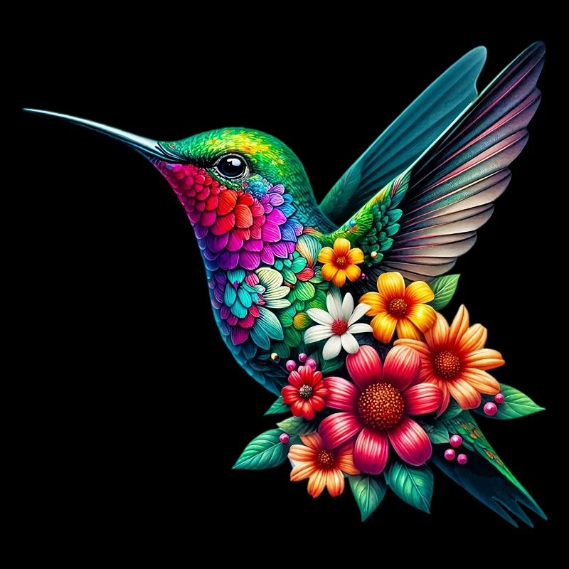 Hummingbird decorated with flowers