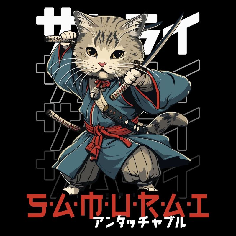Chat Samouraï Chat Ninja Japonais Kawaii