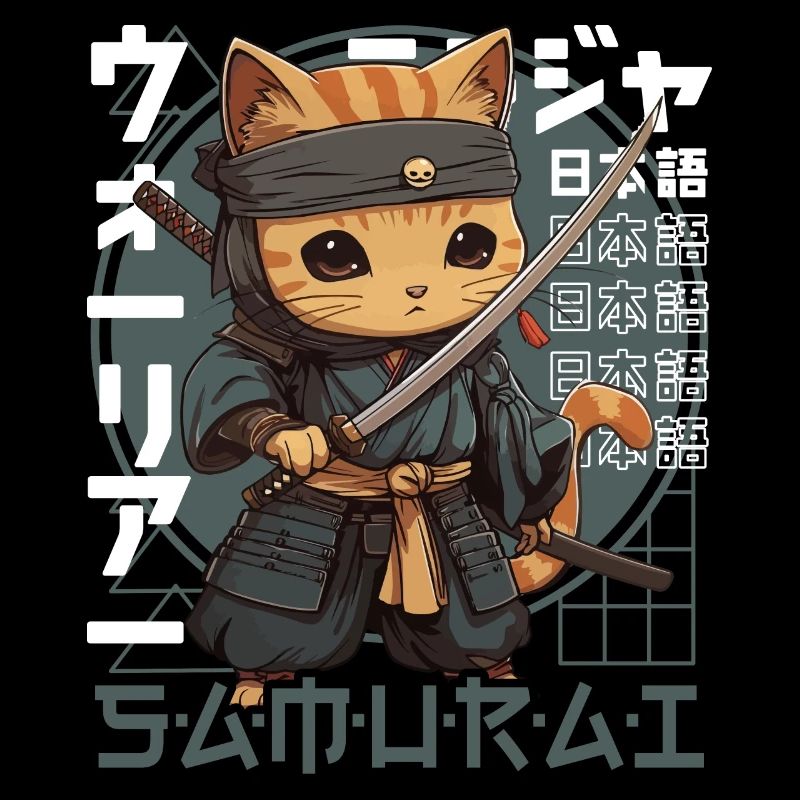 Samurai Cat Kawaii Japanese Ninja Cat