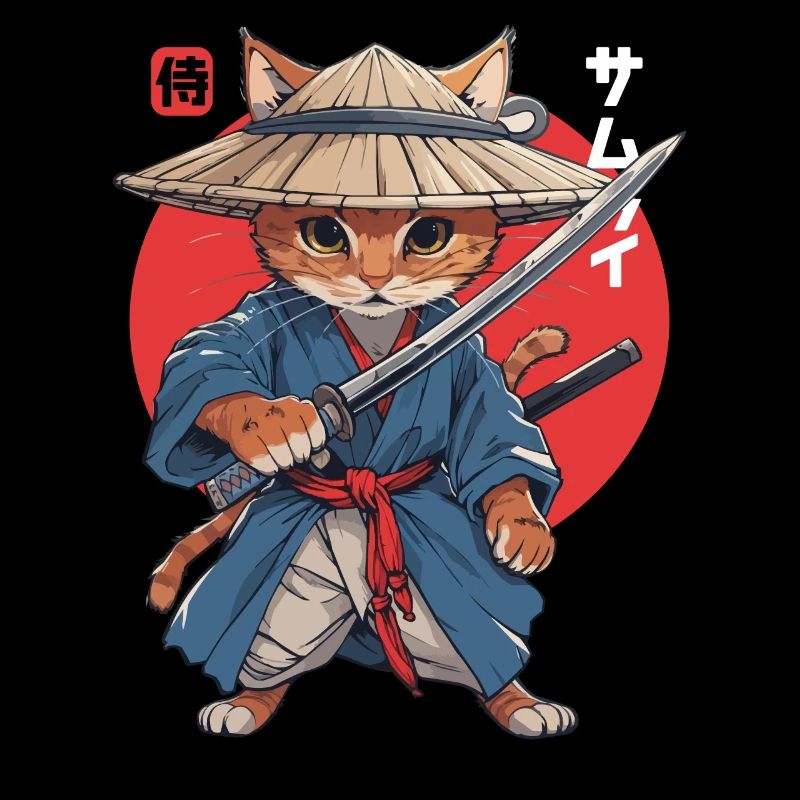 Chat Samouraï Chat Ninja Japonais Kawaii